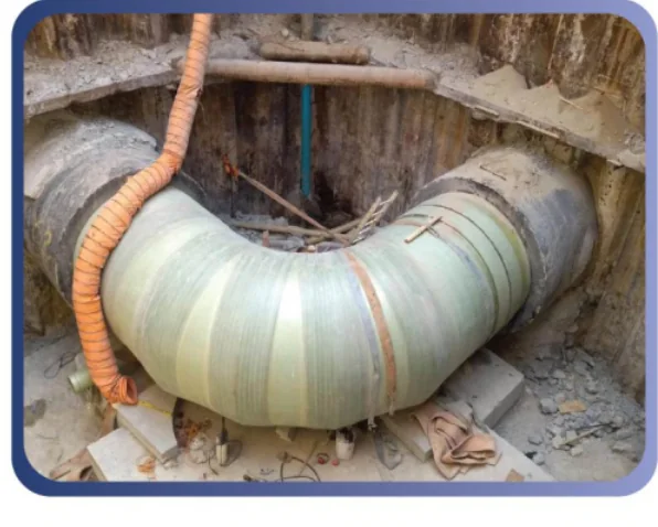 FRP laminated pipe elbow on site